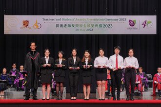 Group photo of student awardees of Schools session on stage