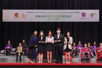 Group photo of student awardees of Schools session on stage