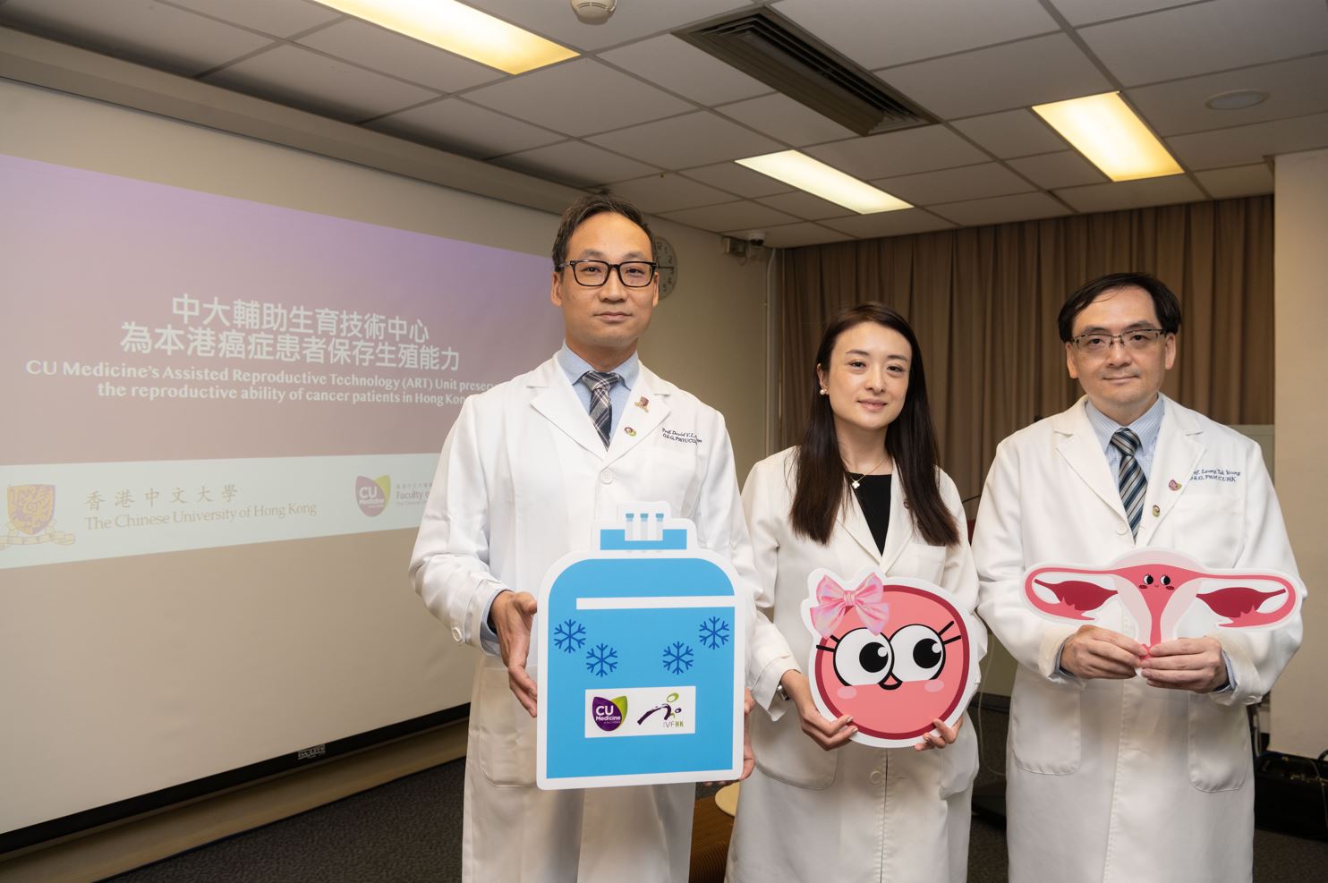 (From left) Professor David Chan Yiu-leung, Assistant Professor; Dr Jacqueline Chung Pui-wah, Associate Professor; and Professor Leung Tak-yeung, from the Department of Obstetrics and Gynaecology at CU Medicine. 