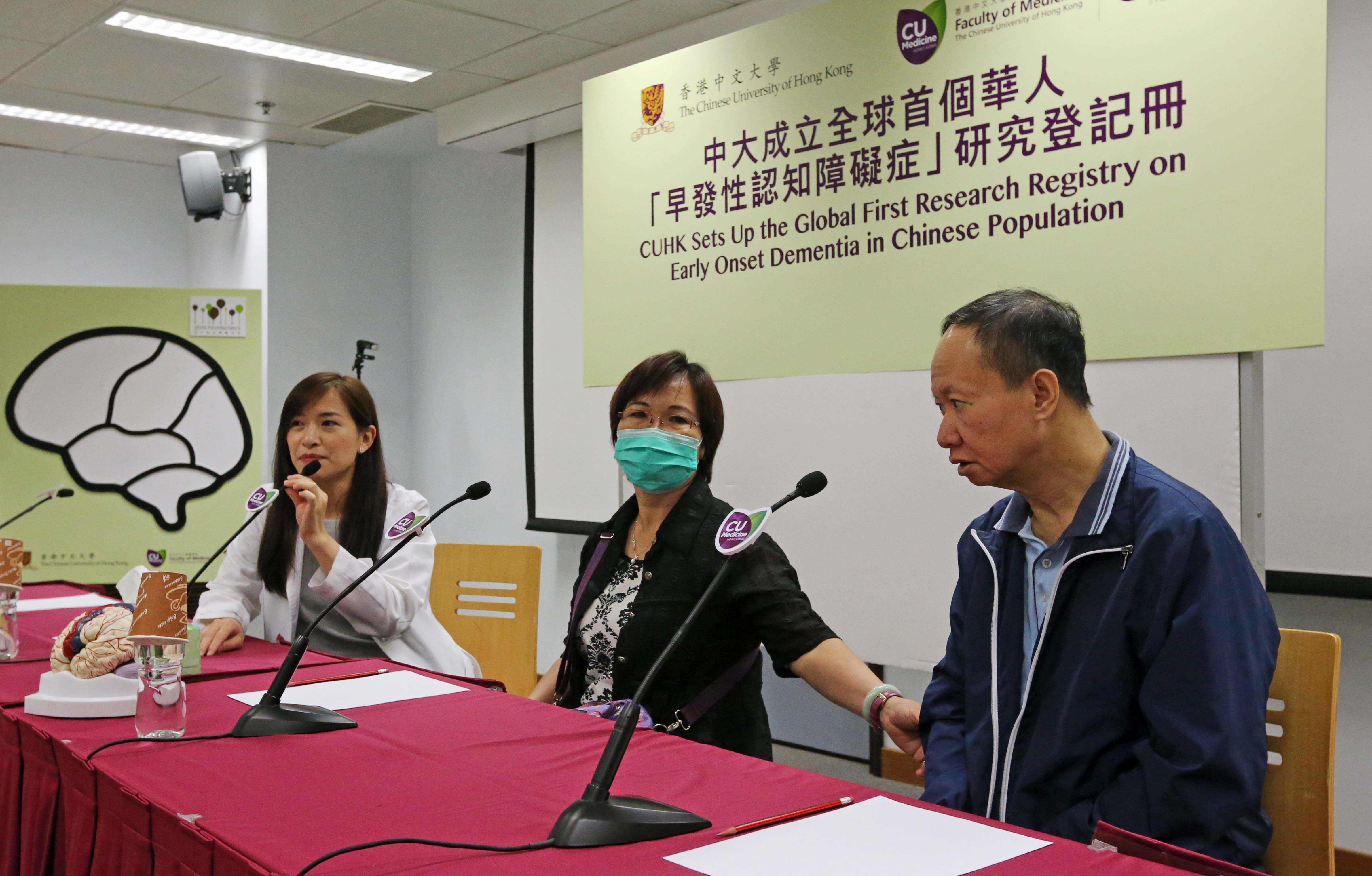 A family member (middle) of Mr. Leung who is suffering from FTLD (right) recalls his abnormal behaviours such as putting coins in a boiling pot.