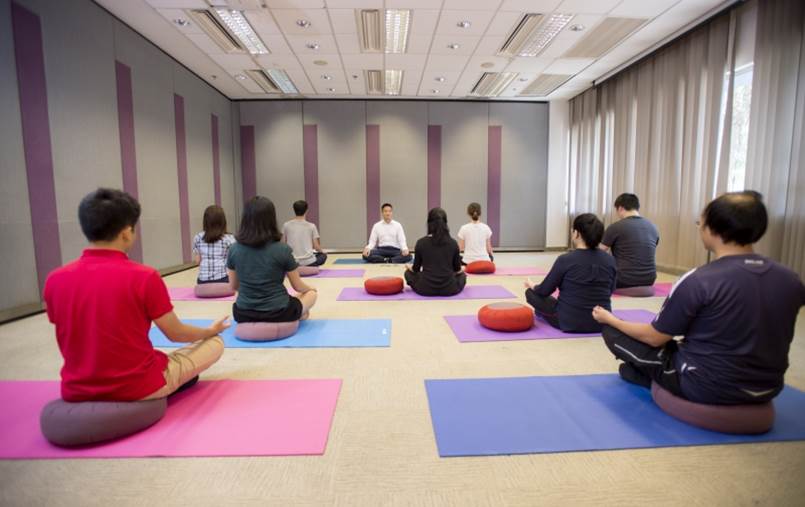 Study participants having mindfulness group practice